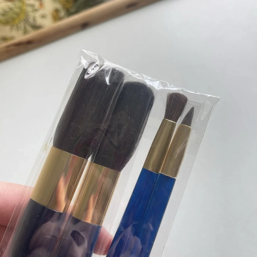 Vtg 4 Set Estee Lauder Makeup Brushes Face Cheeks Eyes Powder/Bronzer Blue‎ Gold